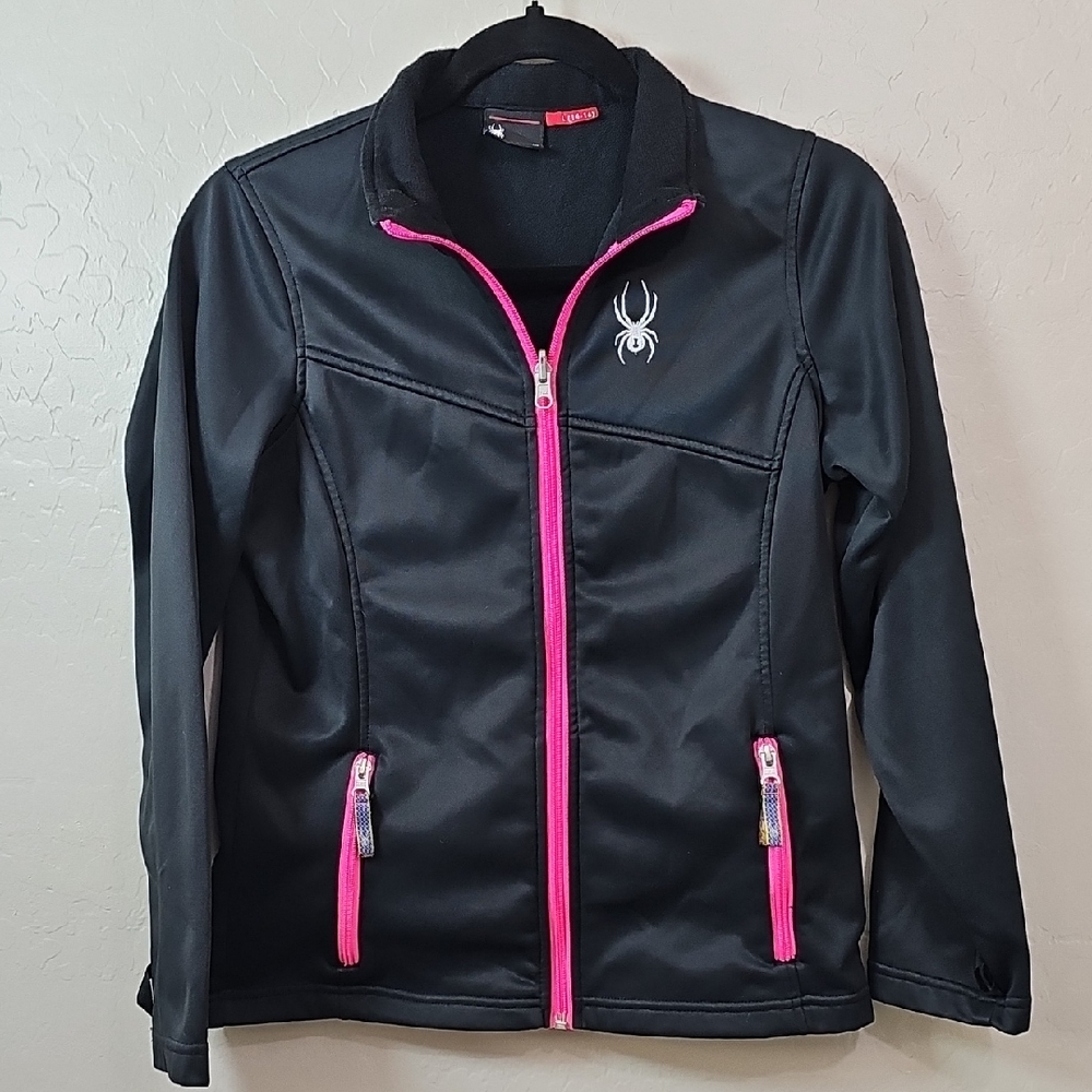 Spyder Kids 14-16  Full Zip Bandit Jacket Black with Pink Zippers